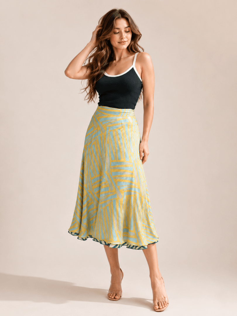 Geometric Striped Short Skirt