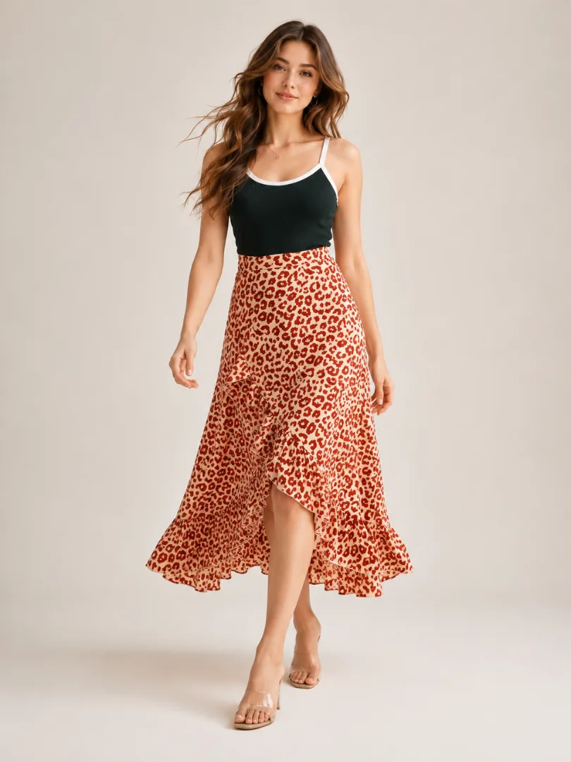 1 (4) Lavender Zigzag Draped Skirt