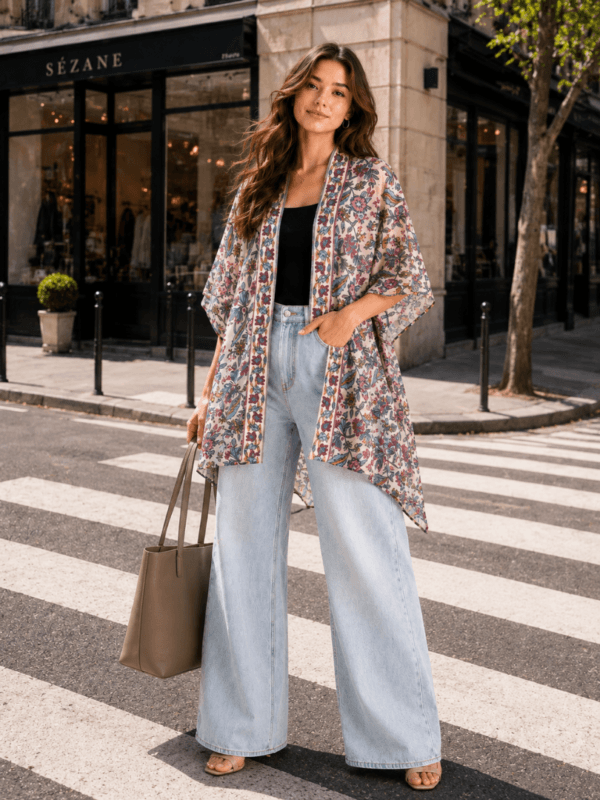 Peach Ethnic Short Kimono