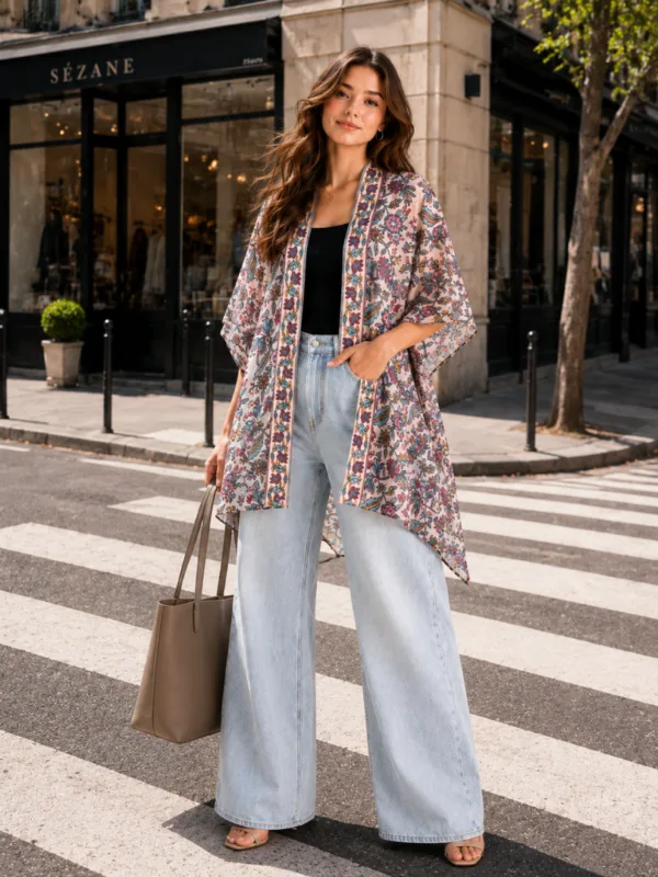 Peach Ethnic Short Kimono