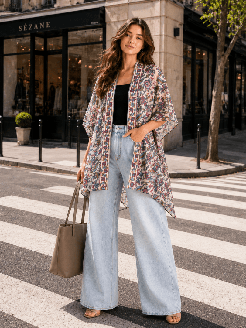 Peach Ethnic Short Kimono