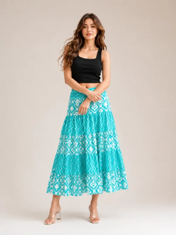 2 (2) Women’s Grey Printed Long Skirt