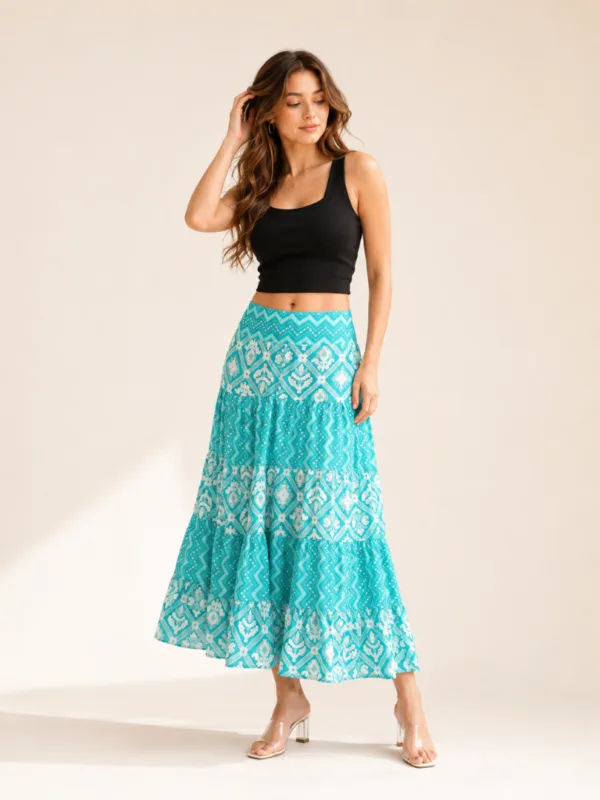 2 (3) Women’s Grey Printed Long Skirt