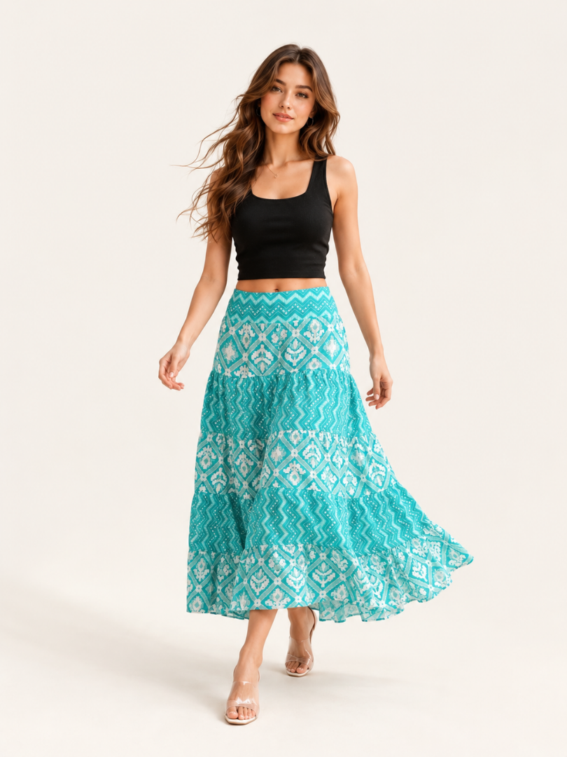 Women’s Grey Printed Long Skirt