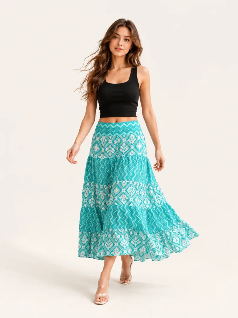 2 (4) Women’s Grey Printed Long Skirt