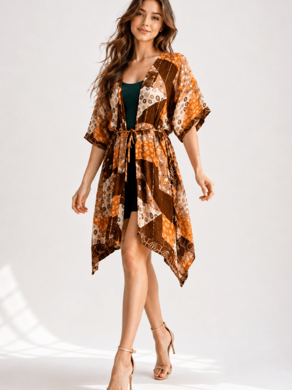 Earthy Patchwork Beach Kimono