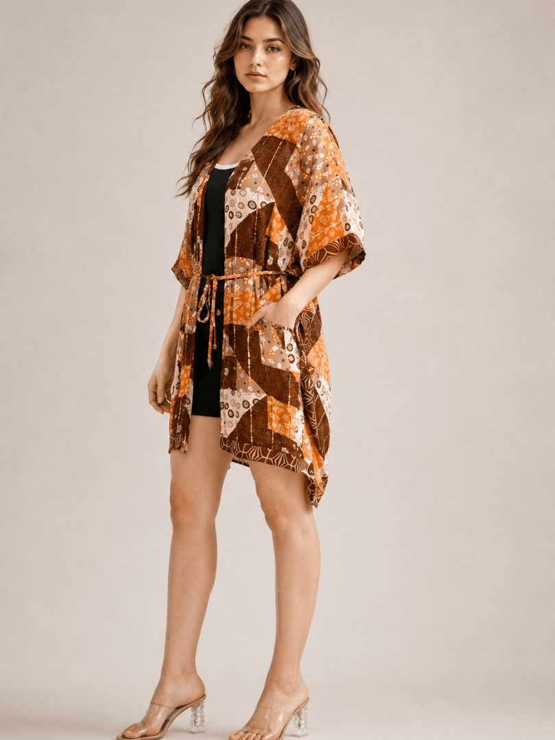 Earthy Patchwork Beach Kimono