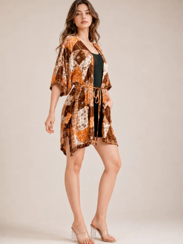 4 (4) Earthy Patchwork Beach Kimono