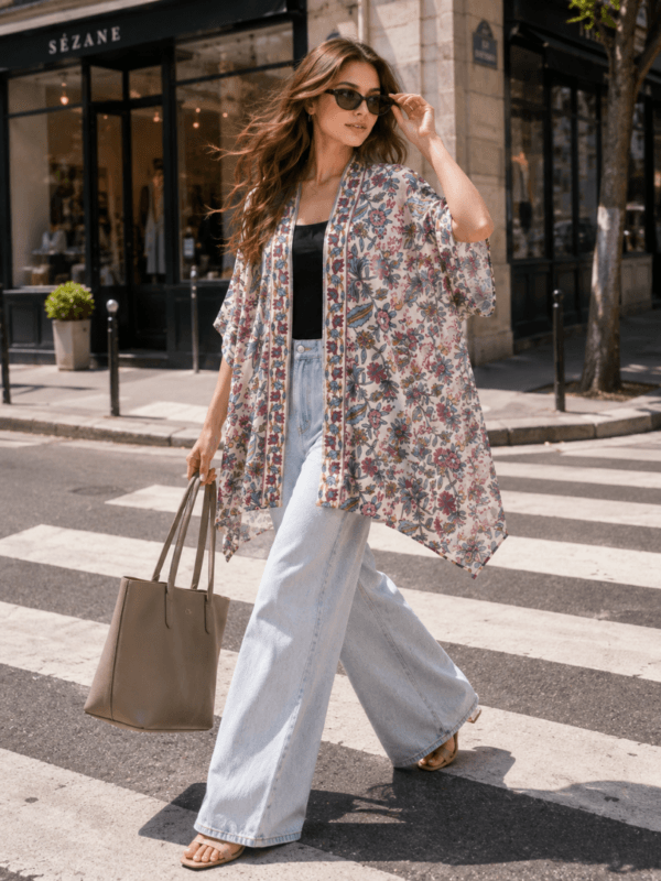 Peach Ethnic Short Kimono