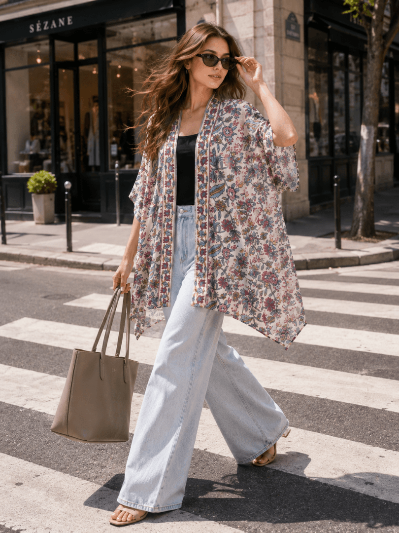 Peach Ethnic Short Kimono