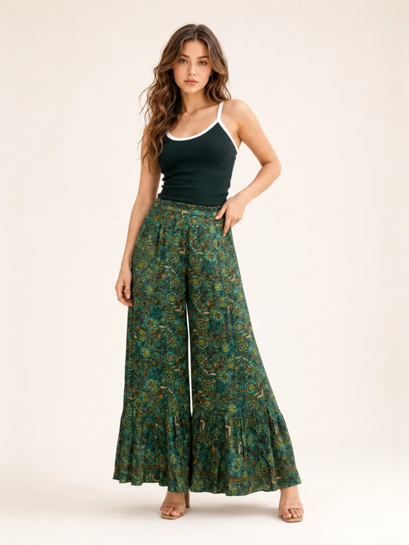 Emerald Geometric Fitted Palazzo