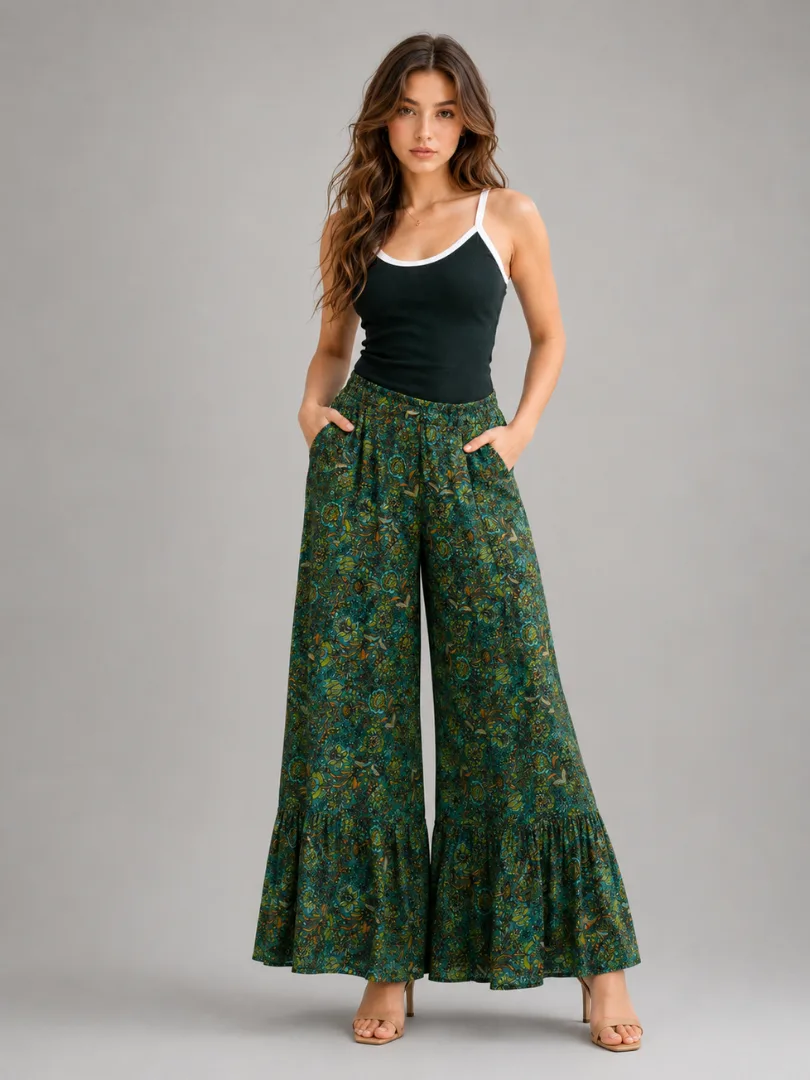 Emerald Geometric Fitted Palazzo