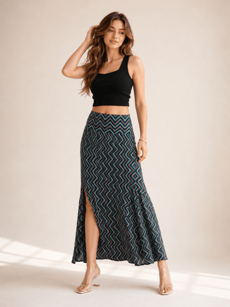 Women’s Grey Printed Long Skirt