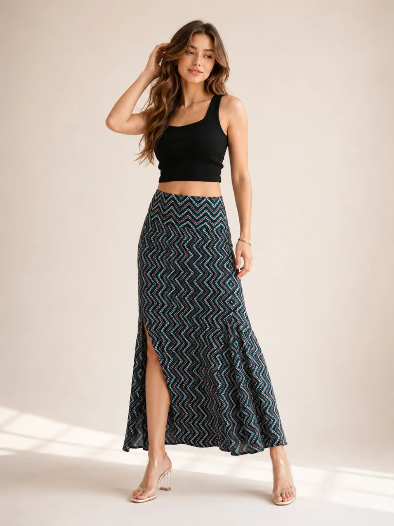 Women’s Grey Printed Long Skirt