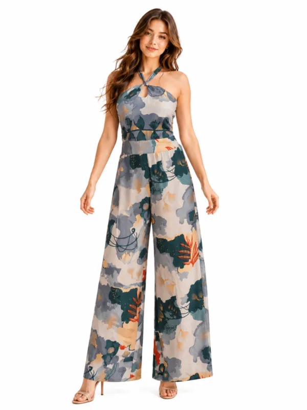 KedarExports (3) Deep V Tropical Printed Jumpsuit