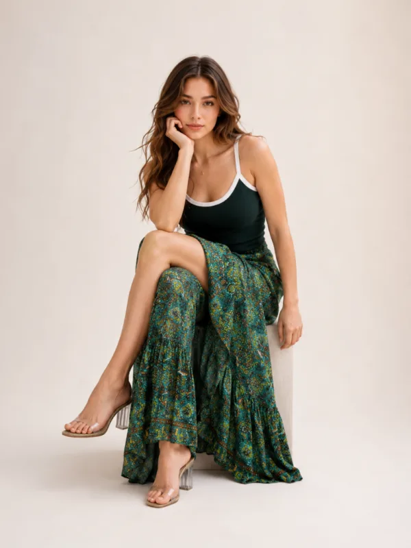 Emerald Geometric Fitted Palazzo