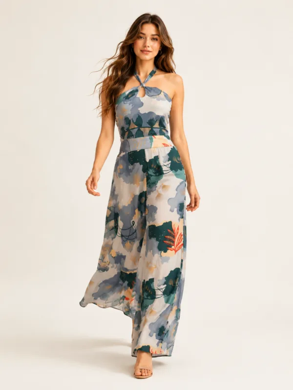 KedarExports (4) Deep V Tropical Printed Jumpsuit