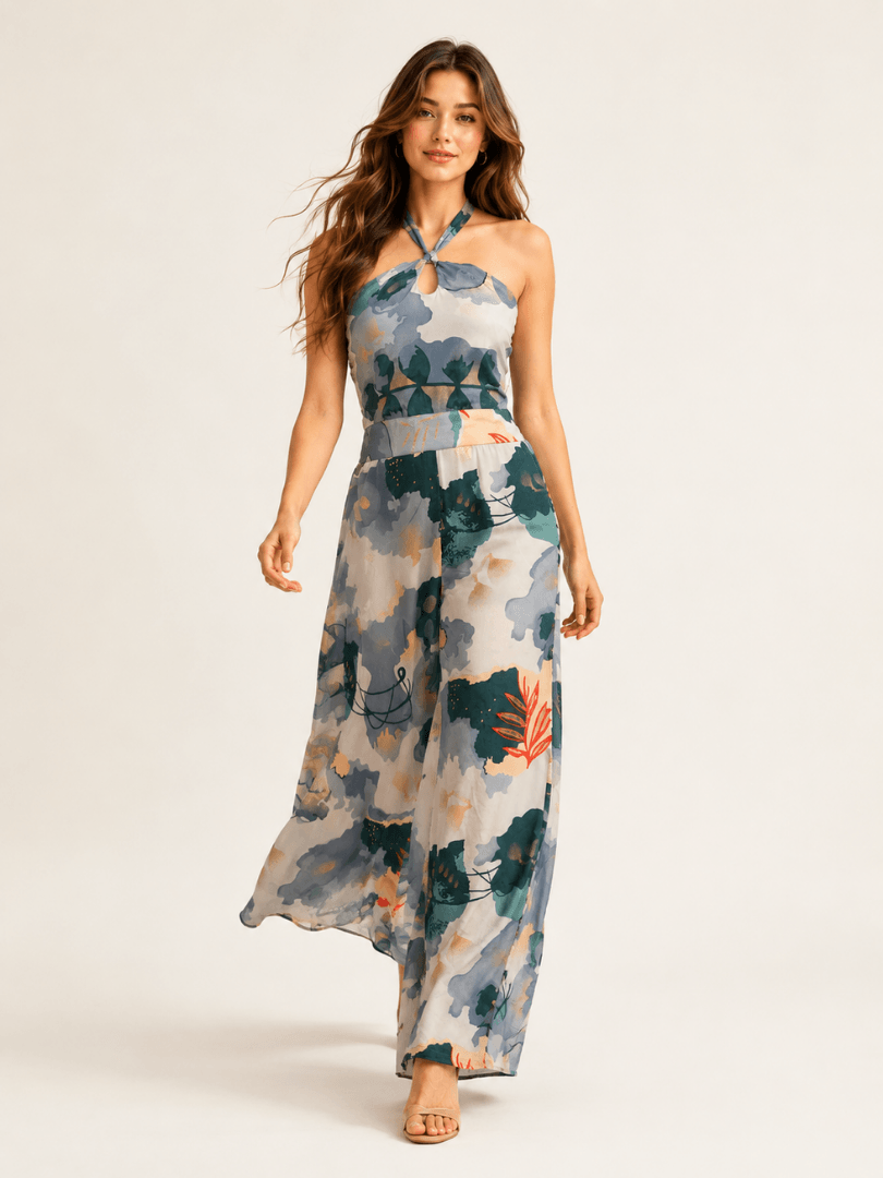 KedarExports (4) Deep V Tropical Printed Jumpsuit
