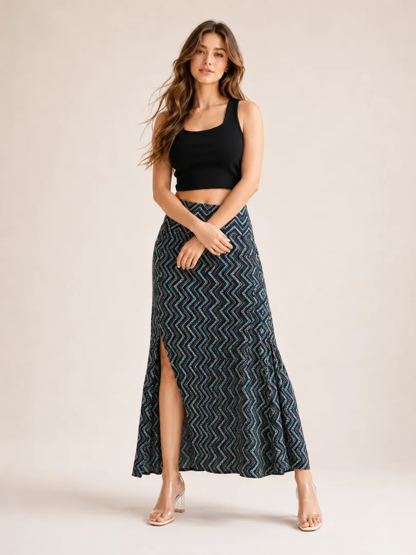 Women’s Grey Printed Long Skirt