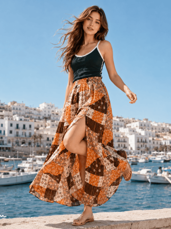 Earth Block Print Wide-Leg Palazzo
