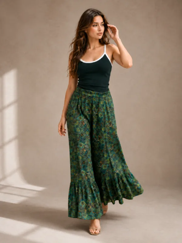 Emerald Geometric Fitted Palazzo